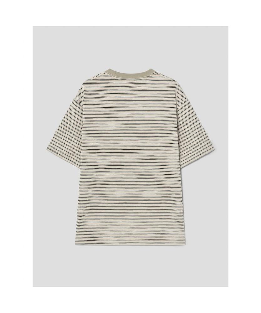 SHIFT.G Lettering Point Stripe Tshirt Khaki