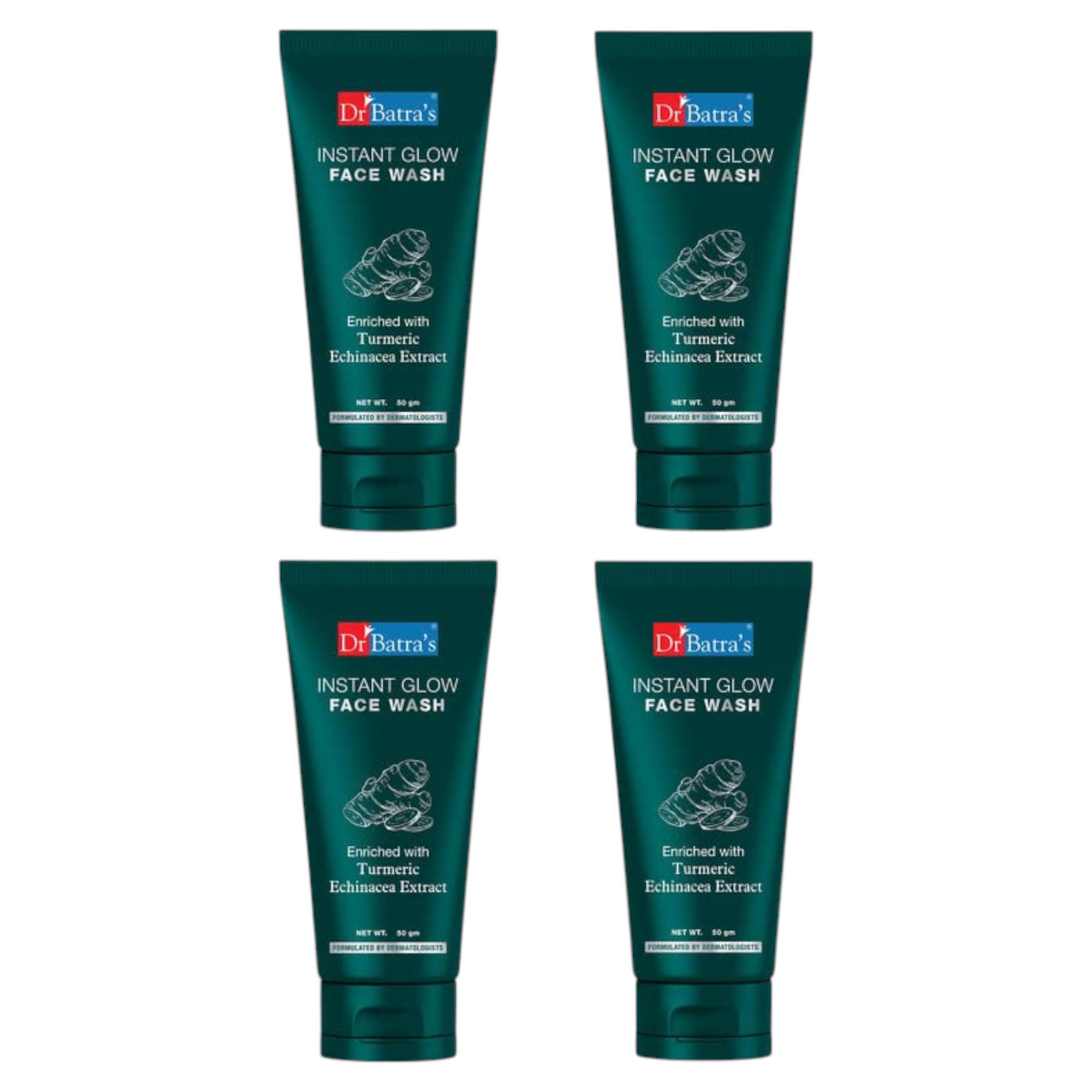 

Dr Batra s Instant Glow Face Wash 50g X Pack of 4 for Glowing Skin and Clear Complexion, Paraben & Silicone Free