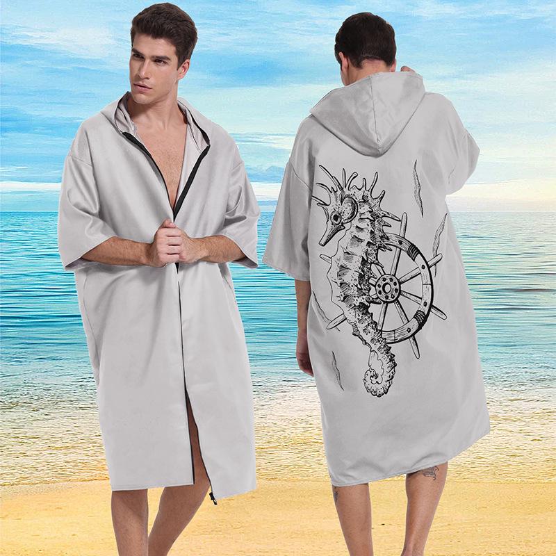 2025 Quick-Dry Hooded Swim Poncho with Zipper - Portable Bathrobe and Beach Towel