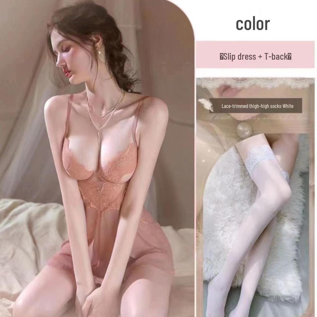 Elegant Lace Push-Up Sleep Dress: Enhances Small Chest