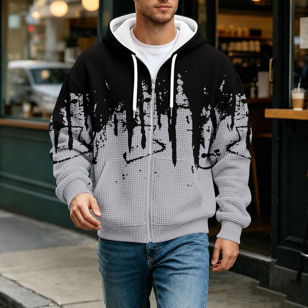 Men's Gradient Hooded Long Sleeve Jacket Casual Fashion Trendy Outerwear