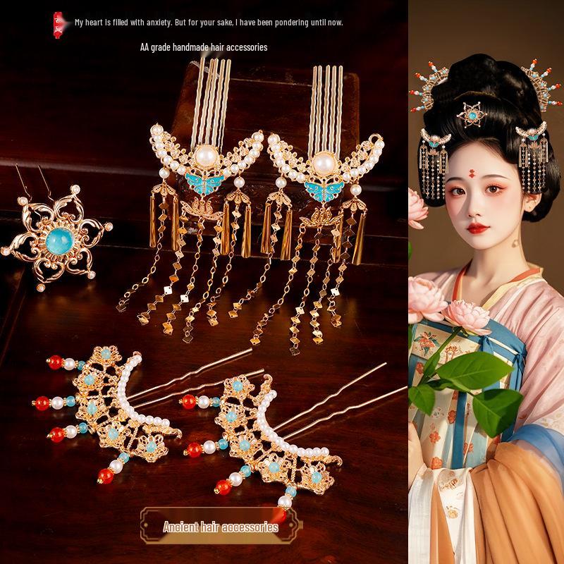Ancient Tang-Style Pearl Hair Tassel Headdress - Versatile Hanfu Concubine Hair Accessories