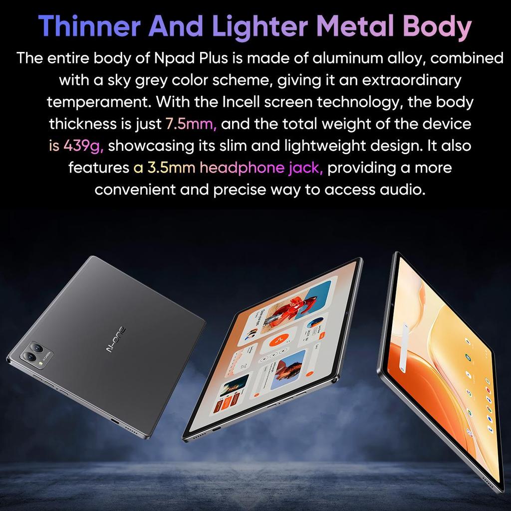 N-one Tablet 10.36 Inch Android 12 Tablet Computer, 128GB MediaTek MTK8183 Octa Core 2000*1200 FHD NPad Plus