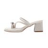 Rhinestone set of toe slippers for women to wear summer new versatile thick heel thin strap square head word with cool slippers