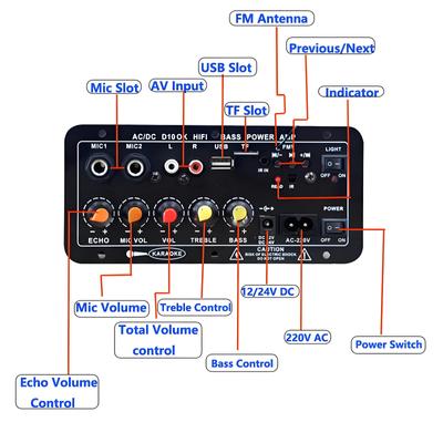D10 Digital Bluetooth Amplifier Board Subwoofer Dual Microphone AMP for 8-12 Inch 4ohm Speaker 12V/24V 110-220V