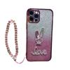 Glitter Electroplated Silicone Case for Apple 15/14/13 Pro Max - Cartoon Rhinestone Rabbit Design
