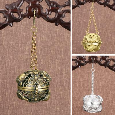 Incense Burner Decorative Pure Brass Artistic Exquisite Reduce Anxiety Retro Hollow-out Aromatherapy Furnace Car Pendant for Home