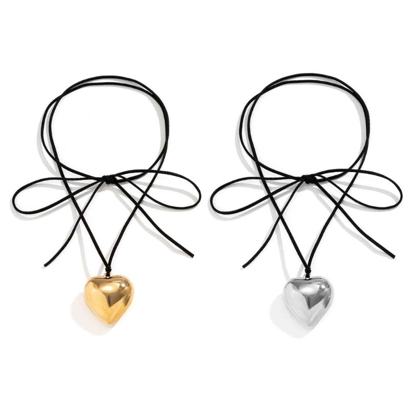 Fashion Punk Necklace Big Love-Heart Pendant Necklace Women Adjustable Wax Rope Chain Necklace Party Jewelry Ornament