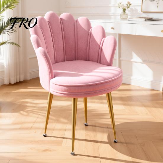 Living Room Accent Chair Velvet with Golden Metal Legs, Shell-shaped Backrest Vanity Armchair Armchair, Upholstered Guest for Home, Office