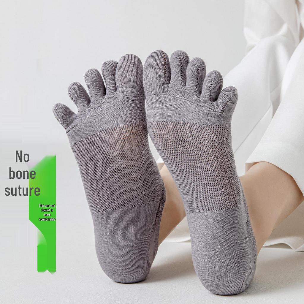 Women's Antibacterial Breathable Cotton Toe Socks - Low-Cut Invisible Boat Style