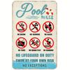Vintage Pool Rules Metal Tin Sign with No Diving No Running No Glass Symbols Retro Outdoor Swimming Pool Safety Wall Decor