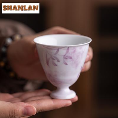 65ML Handgezeichnete Lila Orchidee Teetasse Elegante Teeschale Teetassenset Persönliche Tasse Jianzhan Haushalt Teeservice Ornamente Handwerk