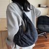 New plaid drawstring college student cloth bag for commuting to work shoulder bag preppy style casual crossbody dumpling bag