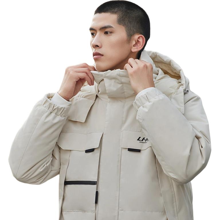 Li-Ning Training Series Multi-Pocket Windproof Warm Down Jacket Men Outerwear Cloud-Gray AYMR381-1