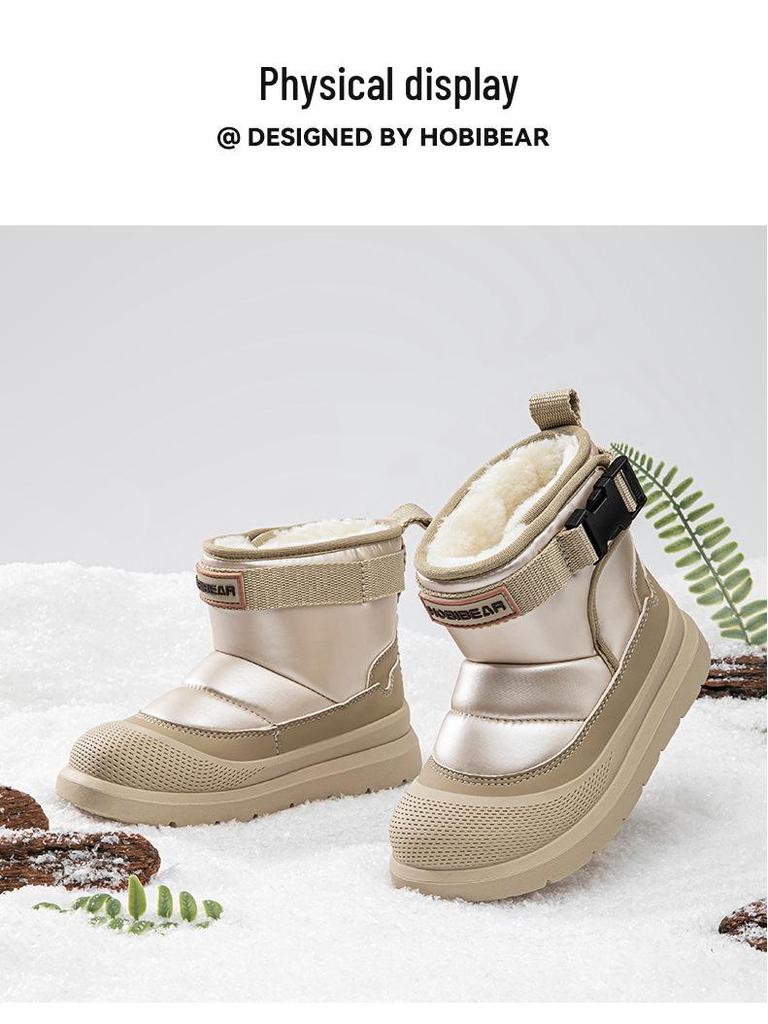 Hapi Bear Kids' Mid-Calf Winter Snow Boots with Velvet Lining - Boys & Girls Warm Cotton Shoes