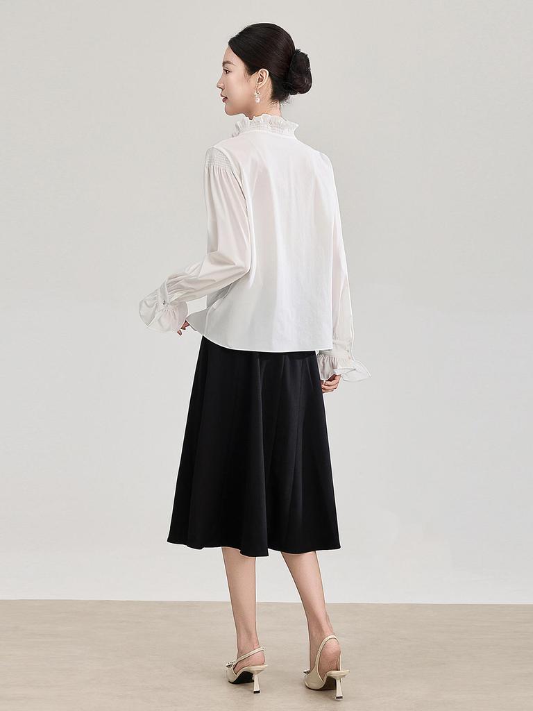 Nanyou Women's Romantic French Lace Collar Bell Sleeve Top - Anti-Wrinkle, Elegant Spring Shirt