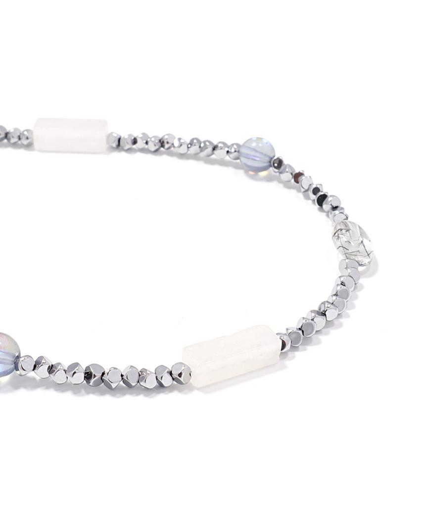 Polalita Lunar Blue Glow & White Stone Mix Necklace (Plt-Nl-078_Sv)