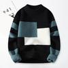 Fall Winter Men Sweater Colorblock Knitted Thick Loose Warm O Neck Long