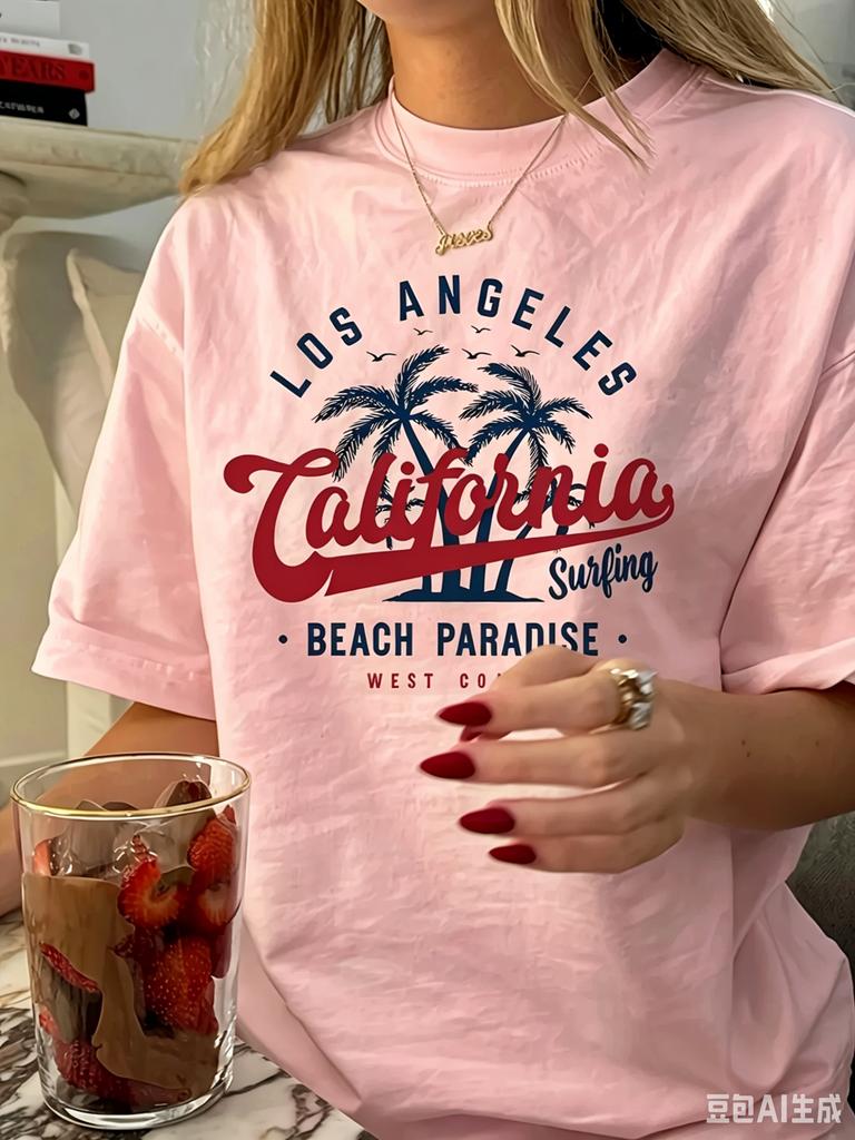2026 Summer New Design Beach Vacation Surf Print Cotton Tshirt Daily Casual Unisex For Kids And Adults