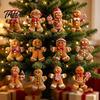 Christmas Gift Wrapping Accessories Gingerbread Man Wooden Ornaments, Cute Xmas Tree Fireplace Ornament Set Hanging Decoration for Holiday Party