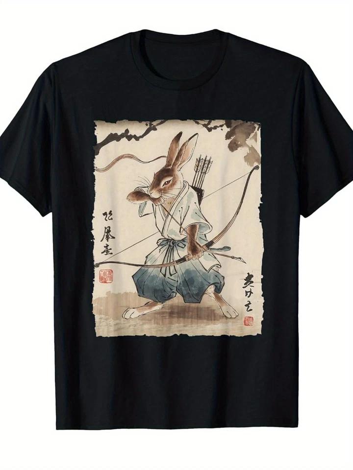 Vintage Samurai Rabbit Archer Graphic T Shirt Unisexs Cotton Tee Unisex Summer Oversized Novelty Streetwear Casual Trendy L