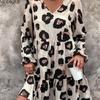 MODIQUE 2025 Summer Plus Size New Women's Casual Sexy Leopard Printing Waist Flowing Short Dress Ladies Loose A-Line Hot Long Sleeve V-Neck Dress