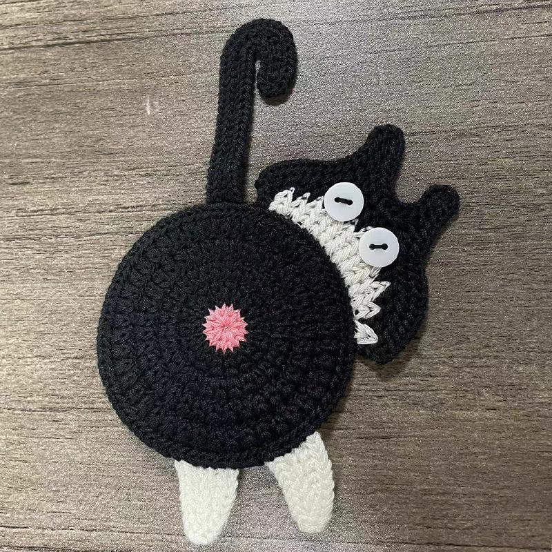 Cat Butt Coasters, Funny Knitted Coaster Set with Paws, Humorous Cat Themed Mug Mats for Coffee Table, Unique Gift for Cat Lovers