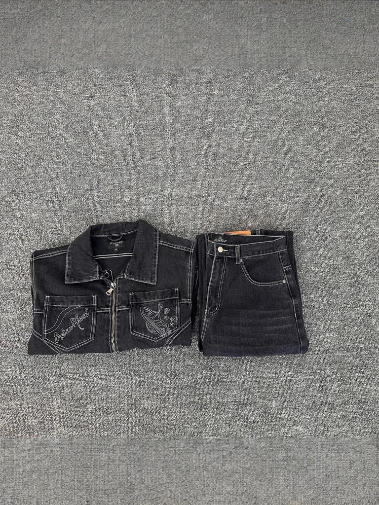 Neue trendige Unisex-Denimjacke mit gesticktem Broken Planet