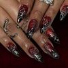 24 Pieces of Halloween New Gradual Change Dark Red Loose Powder Hand-worn Armor Spider Web Almond Nail Patch