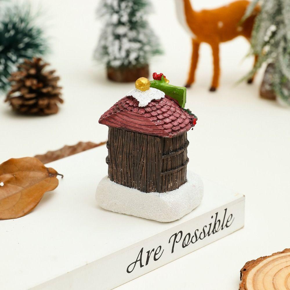 Santa House Miniatures Resin Christmas Microlandscape Ornament Christmas Small House Lamp  Kid Gift
