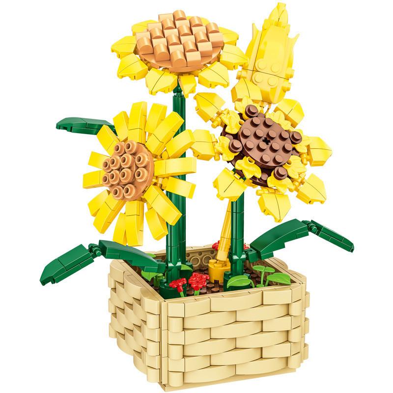 Blocks Building Puzzle Flower Peach Blossom Rose Cherry Blossom Kid Toy Model