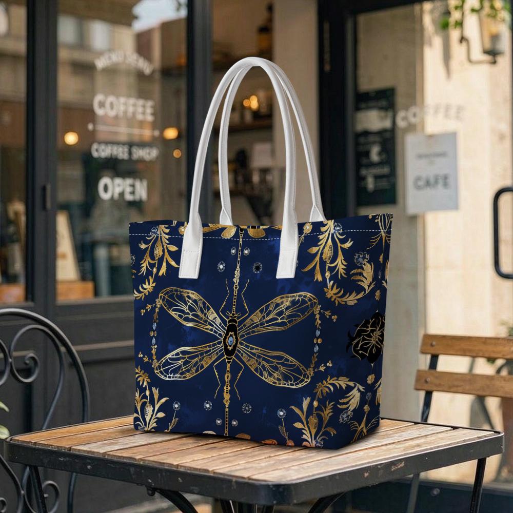Elegant Dragonfly Print Tote Bag Portable Stylish Casual Daily Shoulder Bag