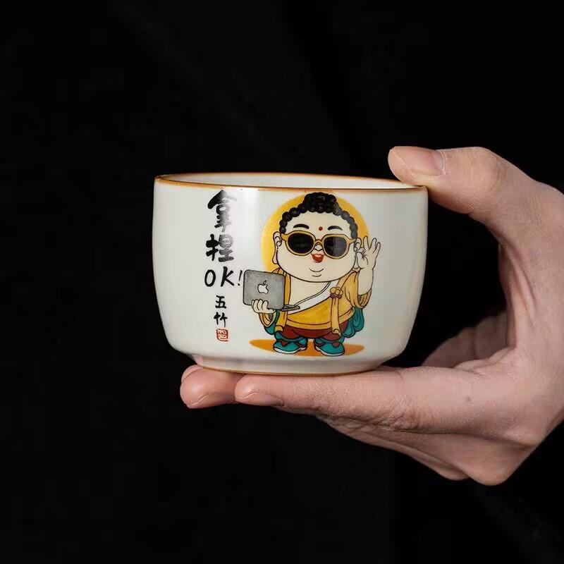 Ru Kiln Pinch Ok Master Cup Ceramic Personal Special Creative Tea Cup High-End Exquisite Tea Cup Tea Set