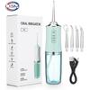 Portable Water Flosser USB Rechargeable Oral Irrigator 4 Jet Tips 220ml Tank 3 Modes IPX7 Waterproof 1400rpm Dental Care