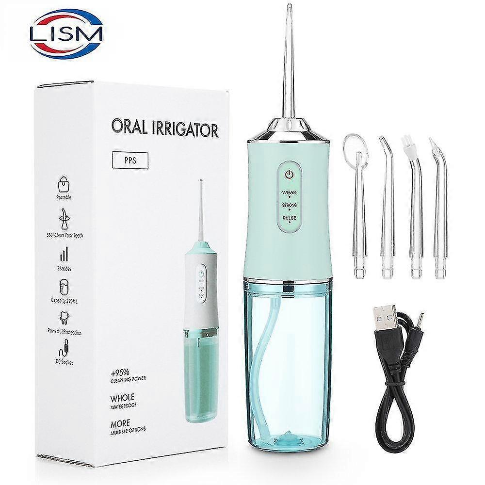 Portable Water Flosser USB Rechargeable Oral Irrigator 4 Jet Tips 220ml Tank 3 Modes IPX7 Waterproof 1400rpm Dental Care