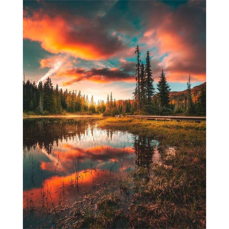 

DIY 5D Алмазная Картина Закат Пейзаж Полная Круглая Мозаика Пейзаж Картина Вышивка Крестом Набор Искусство Стразы Домашний Декор Подарок Round 20x30cm