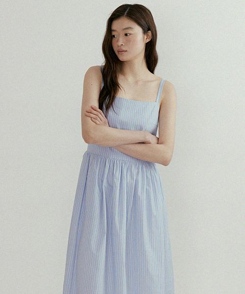 Lingseoul Bustier Shirring Dress-Stripe