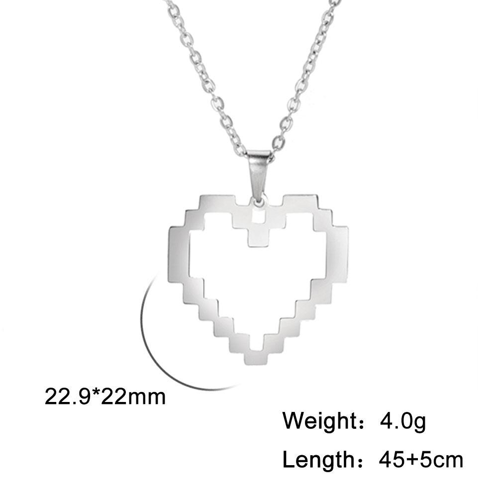 

My Shape Punk Pixel Heart Necklaces for Women Men Stainless Steel Geometric Pendant Necklace Box Chain Fashion Party Jewelry 45cm