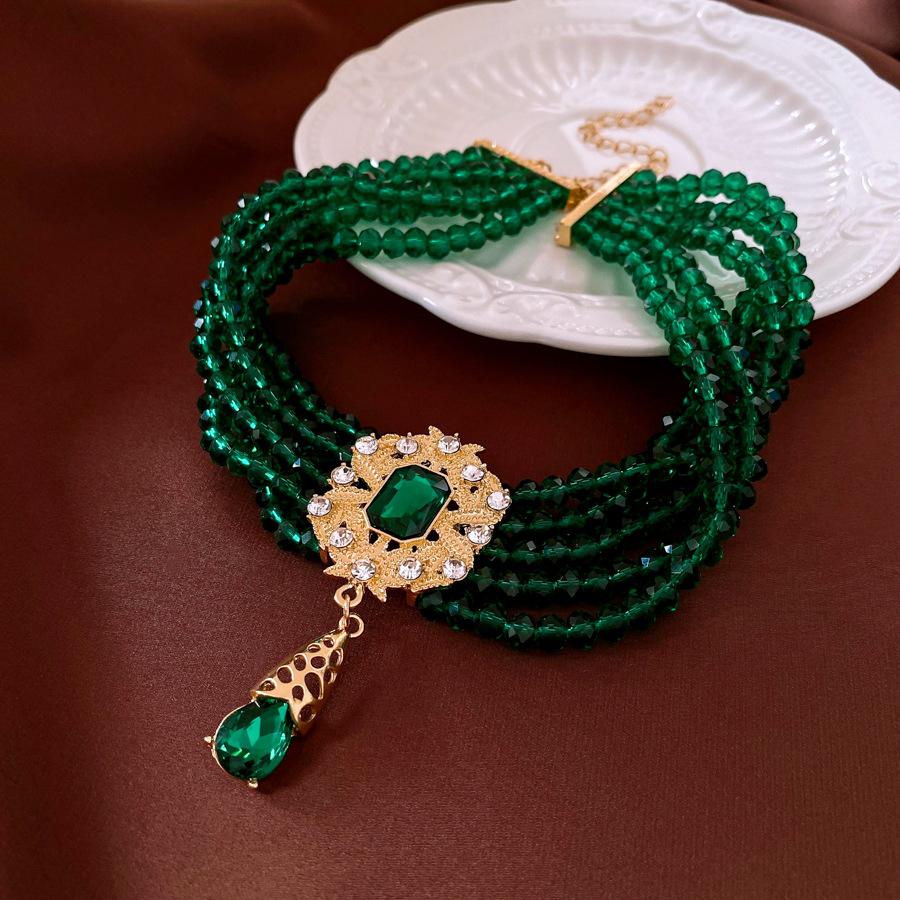 Diamond-encrusted Multi-layer Crystal Beaded Necklace European and American Retro Niche Collarbone Chain Light Luxury High-end Jewelry Set