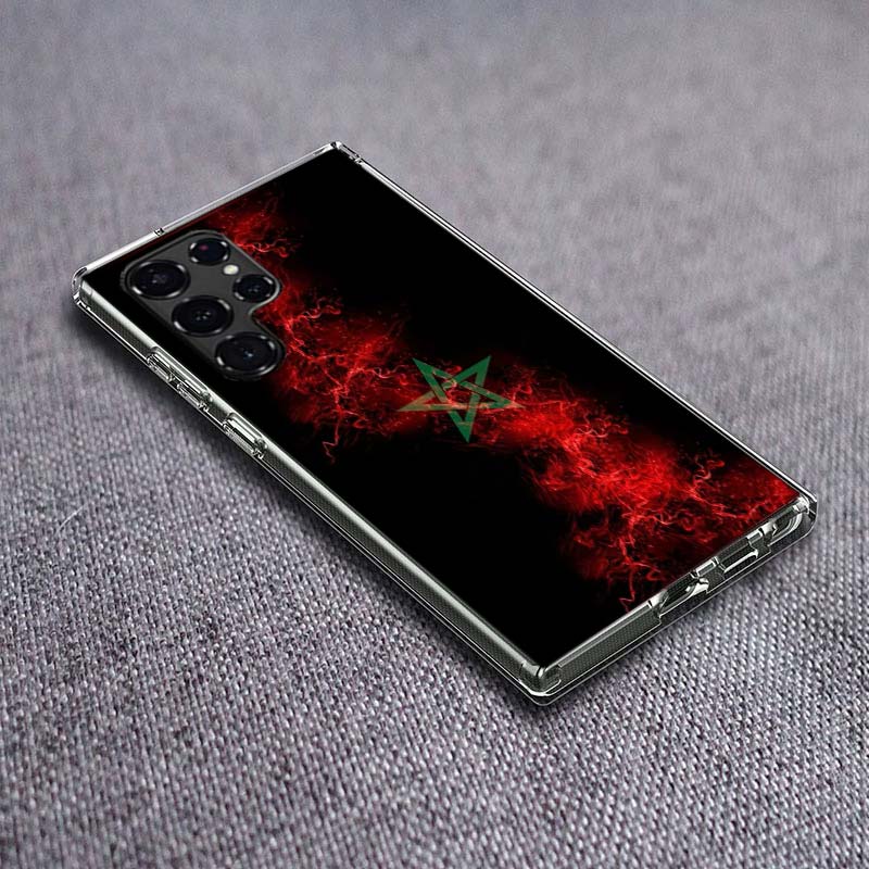 Morocco Flag Soccer Clear Phone Case for Samsung Galaxy S24 S23 S21 Plus S20 FE S22 S26 Ultra S25 Edge TPU Capa Cases Cover Shel