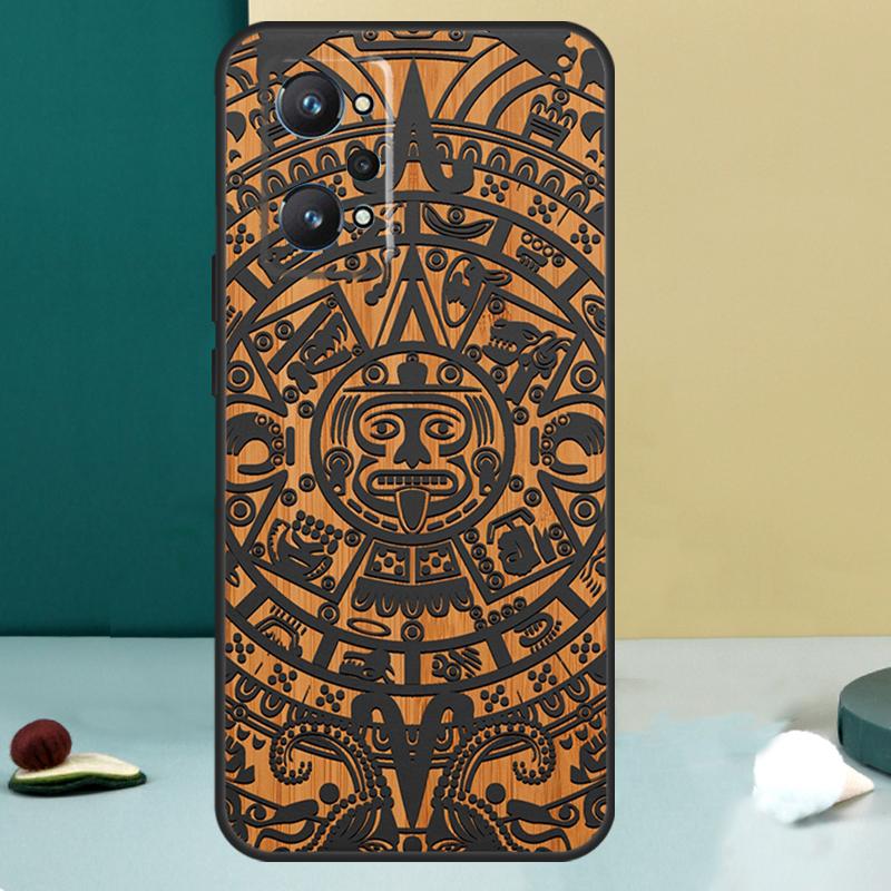 Maya-Kalender Holzmuster Für Realme GT 7 Pro GT 5 6 6T C67 C61 C55 C53 C51 C21Y C25S C75 10 11 12 13 14 Pro Plus Hülle