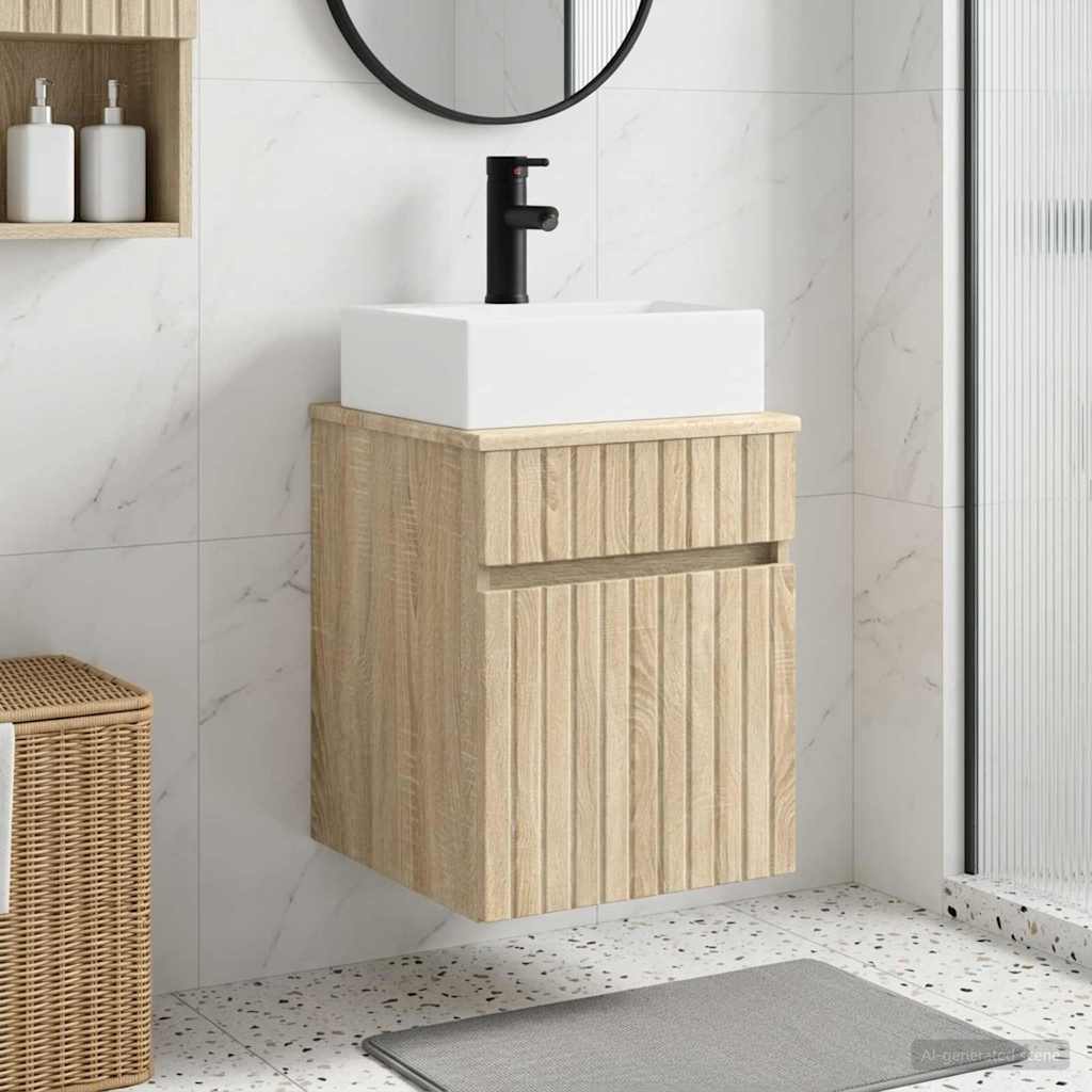 Wall Mounted Washbasin Vanity In Sonoma Oak
