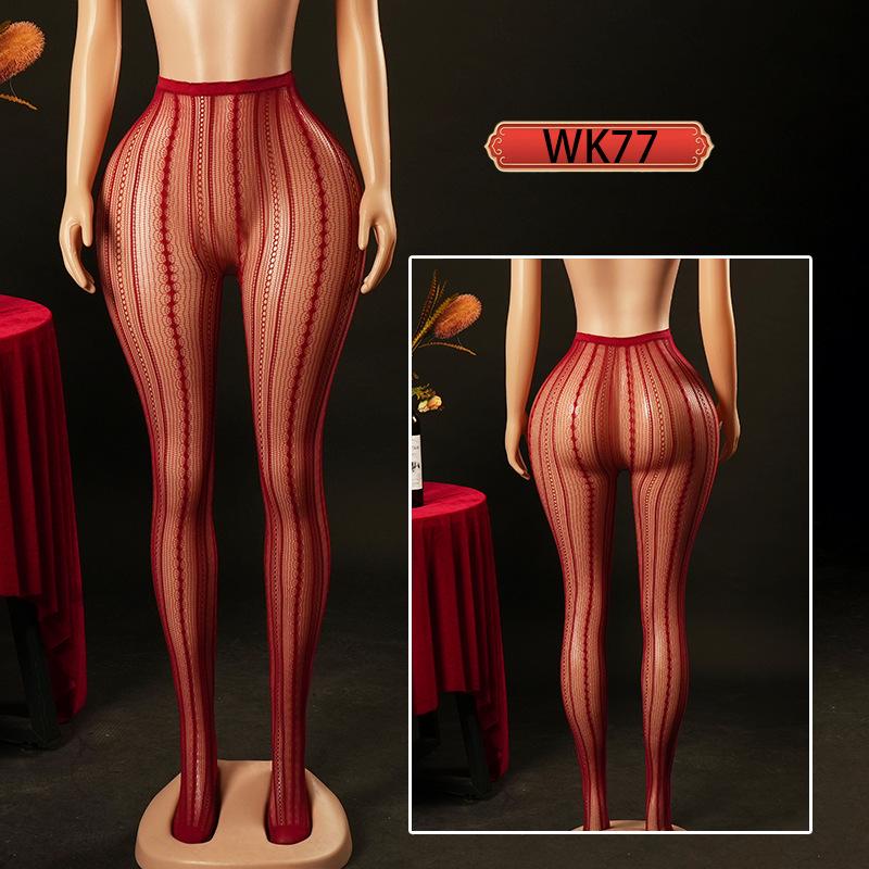 Warp Knitted Seamless Mesh Socks Pantyhose Jacquard Lace Sexy Vertical Fishing Net Socks Europe and America WK