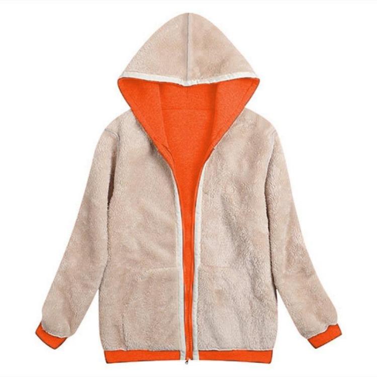 Plus Size Womens Plush Hooded Jacket Long Sleeve Zipper Sweater Coat Tops