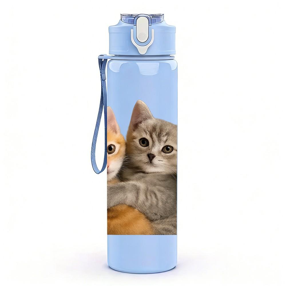 1PC Two Kittens Hugging Each Other 750ml Color Plastic Sports Water Bottle Leakproof Flip Straw Lid Suitable for Sports Office Home Use
