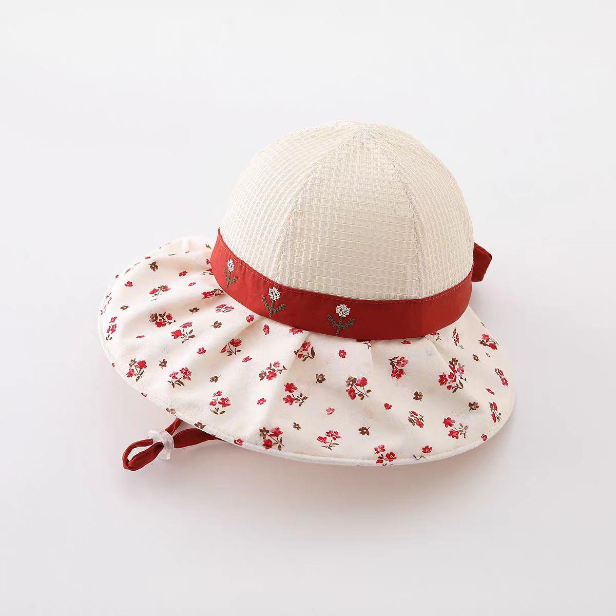 

Girl Sun Hat 50-54cm 2-8 Years Summer Breathable Mesh Fishing Princess Girls Hats Wide Brim Girl s Cap Bowknot Children Cap 50-54cm червоний