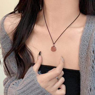 Sweet Strawberry Jam Cat Claw Pendant Necklace - Luxury Sweater Chain for Autumn/Winter