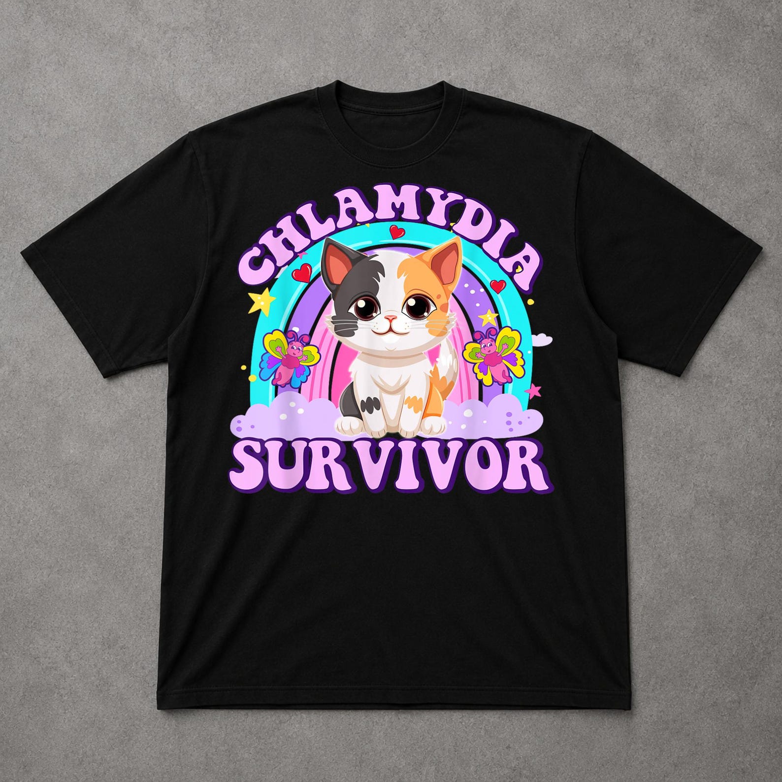 Chlamydia Survivor Shirt, Funny Cat Meme Shirt, Dark Humor Graphic T Shirt, Chaotic Internet Joke Tee L