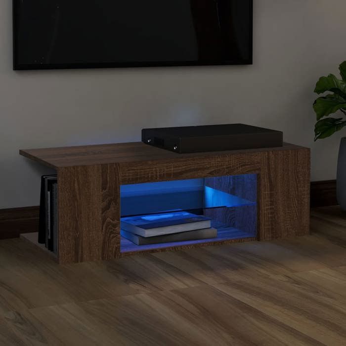 VidaXL Meuble TV avec lumières LED Chêne marron 90x39x30 cm, support tv, armoire média, armoire hifi, unité tv, unité média, 822667