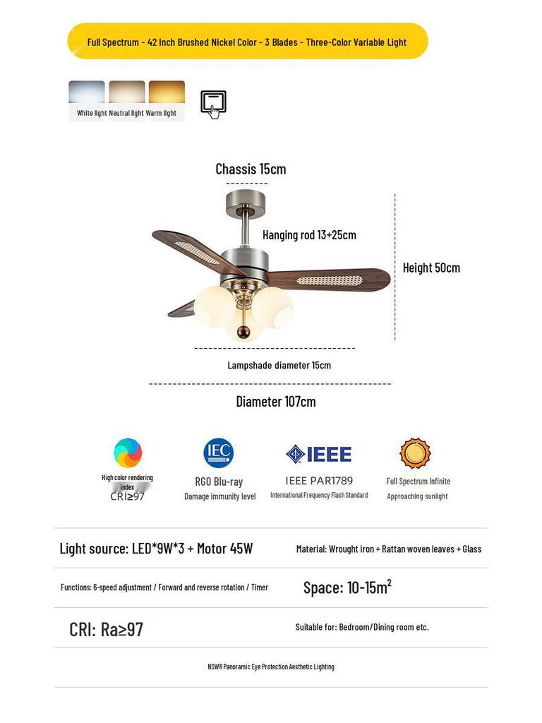 2026 Retro Ceiling Fan Light: Inverter Straight Blade for Living, Bedroom & Dining Rooms